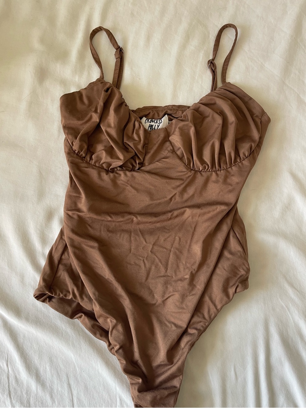 Princess Polly Chocolate Brown Ruched Bust One-Piece Bodysuit